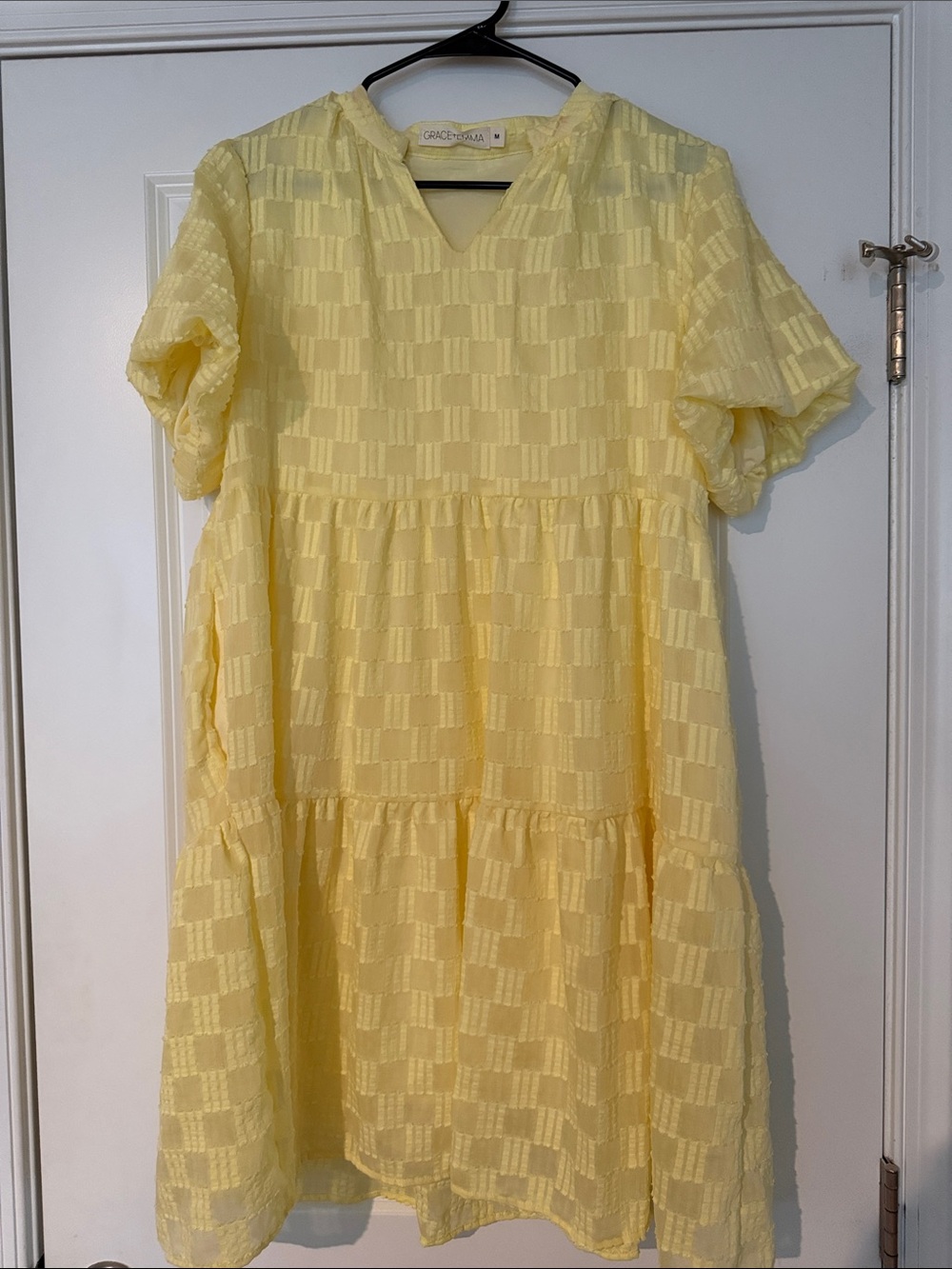 Creamy Yellow Textured Tiered Midi Dress - Grace & Emma
